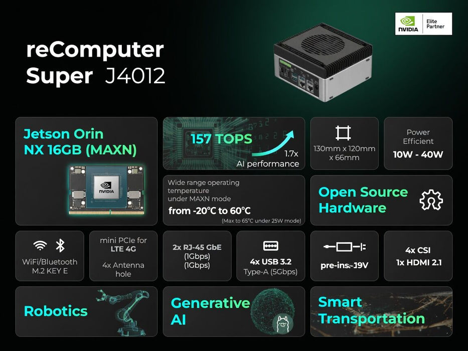 Seeed Studio reComputer Super J4012 Jetson Orin NX computer, product photo 3 of 6