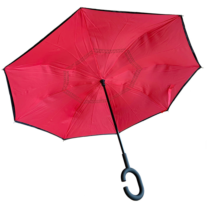 Reverse Folding Windproof Umbrella with C-Shaped Handle